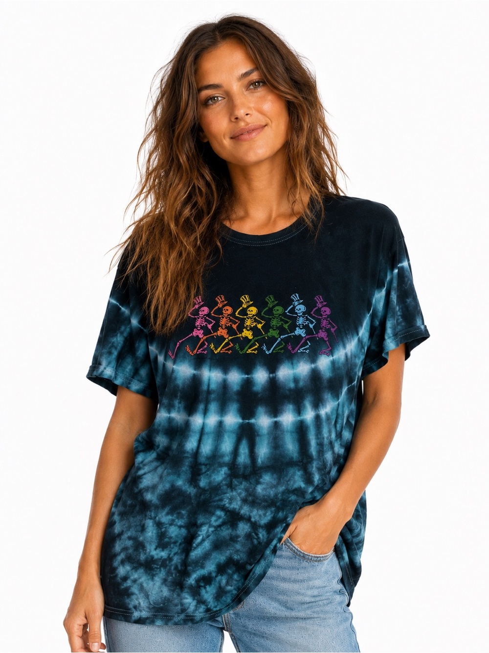 Grateful Dead Dancing Skeletons Tie Dye Tee Rainbow Skeleton Graphic Shirt